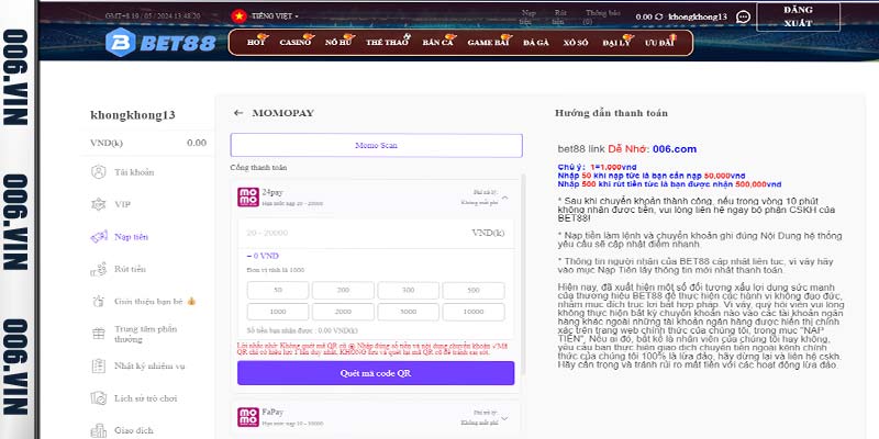 Hướng dẫn nạp tiền bằng Momo Pay